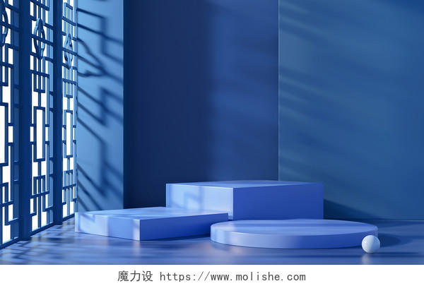 C4D蓝色立体电商背景创意几何背景展板蓝色展台C4D背景